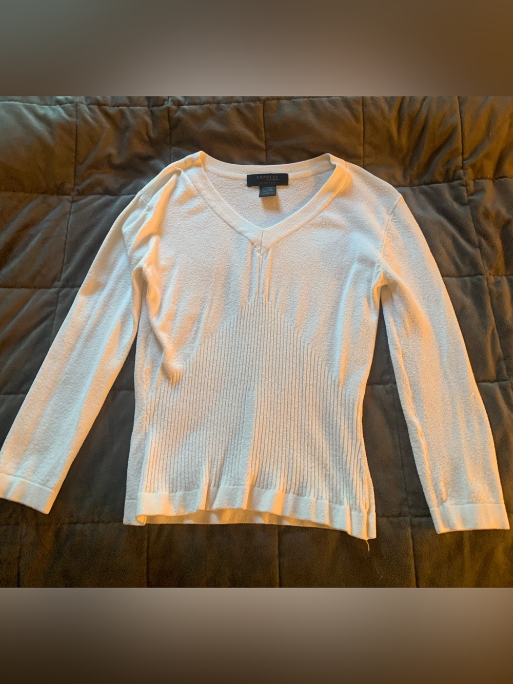 Vintage Y2K Express White V-Neck Ribbed Knit Sweater